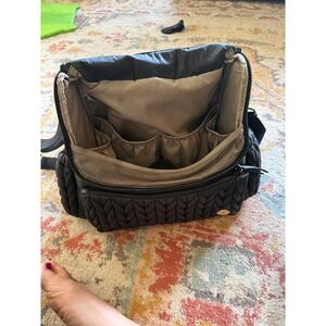 Happ Brand Black Braided Quilted Diaper Bag Backpack Gold Hardware Convertible